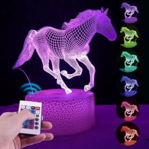 Veilleuse cheval 3D à intensité variable, télécommande tactile USB, lampe d'illusion 3D cheval avec 16 changements de couleur, veilleuse 3D cheval avec télécommande pour enfants, cadeau pour fille (EverTre, neuf)
