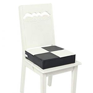 Coussin Rehausseur Chaise Enfant Portable Réhausseur Coussin De Siège, Fansu Eponge Confortable Coussins avec Longue Sangle pour Siège Chaises Hautes Chaises de Jardin (Plaid noir,32x32x8cm) (JINBO, neuf)