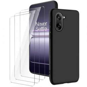 LYZXMY Coque pour OnePlus Nord CE5 5G(6.77") Noir Housse + 3 x Verre trempé Protection écran, Souple Silicone Étui Protection Bumper TPU Téléphone Case Cover (SLMY, neuf)