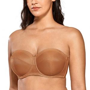 DELIMIRA Femme Soutien Gorge sans Bretelles Grande Taille avec Armature Bandeau Non Rembourré Antiglisse Noix de Muscade 120C (Jimu Fashion, neuf)