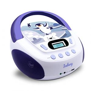 MOOOV 477179 Lecteur CD Enfant Iceberg MP3 et Port USB - AUX-in - Prise Casque - Poste Portable avec Poignée de Transport - Alimentation Secteur ou Piles - Violet et Blanc (MG Home Distribution, neuf)