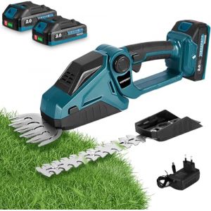 Yofidra Mini Taille haie sans Fil & Cisaille &agrave; Gazon, S&eacute;cateur de Jardin 2x2,0Ah, Cisaille &agrave; Arbustes 2-en-1 avec Moteur Brushless, Taille-haie &Eacute;lectrique T&ecirc;te R&eacute;glable 90&deg; pour Jardin et Haies (Yofidra, neuf)