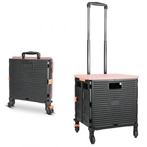 Chariot &agrave; roulettes Pliable, Poign&eacute;e R&eacute;tractable Robuste et Durable en Acier Inoxydable Haute Capacit&eacute; de 1,93pi cu/100lbs 4 Roues D&eacute;tachables Pivotantes &agrave; 360&deg; pour Achats Rangement Voyage, Rose (CrossZebra, neuf)