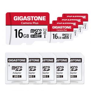 Gigastone Carte M&eacute;moire 16 Go Lot de 5 Cartes, Cam&eacute;ra Plus S&eacute;rie, Vitesse allant jusqu'&agrave; 85 Mo/s. id&eacute;al pour Full HD Vid&eacute;o Gopro Cam&eacute;ra Drone, U1 C10 Carte Micro SDHC avec Mini &eacute;tui et Adaptateur SD. (Gigastone Pro, neuf)