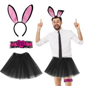 FUIPVGI 3 Pièces Hommes JGA Costume, Deguisement evg Homme, JGA Accessoires Déco Hommes, Bandeau Oreilles de Lapin, Tutu pour Jarretelles de Marié, Homme Accessoires Déguisement Mariée (Noir) (DONG YI, neuf)