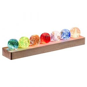 Boule de cristal de verre en 7 couleurs avec lumière LED sur pied en bois, 40 mm, quartz chakra cristal, boules de guérison, boules spatiales, veilleuse pour un usage domestique (Type A,Bois) (divinge, neuf)