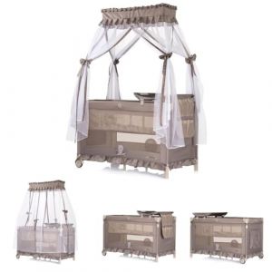 Chipolino Lit voyage Palace toit solaire Moustiquaire 2 niveaux Matelas &agrave; langer, coloris:beige/brun (Babyshoppen, neuf)