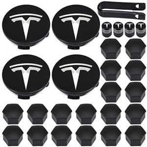 Tesla Kit de cache-moyeux Aero - Cache-écrous pour Tesla Model 3, Modèle Y, Modèle S, Modèle X, Logo argenté (Celiliy, neuf)