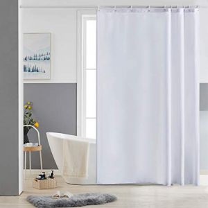 Furlinic Petit Rideau de Douche Blanc Anti Moisissure Tissu en Polyester Imperm&eacute;able Rideaux de Douche Textile Lavable pour Baignoire ou la Salle de Bain 10 Crochets de Rideau Douche-150x200cm. (newpower, neuf)
