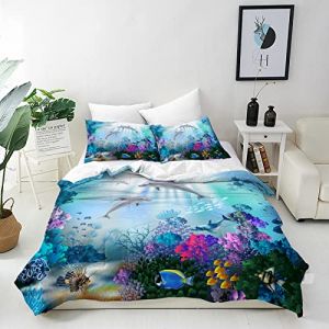 ANHOPE Parure de Lit Océan Tropical Poisson Dauphin 200x200 cm avec 2 Taies d'oreiller 75x50 cm Microfibre Housse de Couette avec Fermeture Éclair 3 Pièces Literie Toutes Saisons (ANHOPE HOME, neuf)