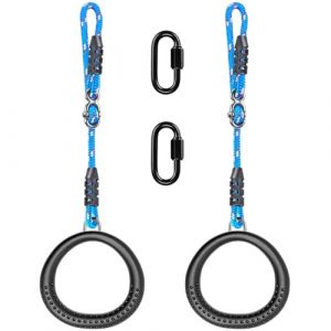 SELEWARE Lot de 2 anneaux de gymnastique, anneaux d'exercice olympiques antidérapants noirs avec cordes réglables de 1,1 m, anneaux de fitness pour entraînement à la maison, salle de sport (Lifeswell, neuf)