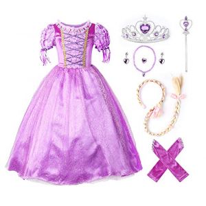 JerrisApparel Princesse Raiponce Costume Robe de f&ecirc;te Robe de Fille (150cm, Violet avec Accessoires) (Umupi EU, neuf)
