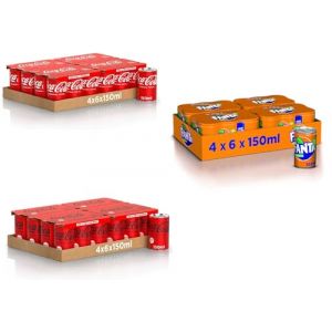 Mini boîtes de 24 x 150 ml + mini boîtes Zero 24 x 150 ml + Fanta Orange 150 ml Mini boîtes 24 x 150 ml, boîte 100% recyclable, boisson non alcoolisée (Italiaen Gourmet UK Ltd, neuf)