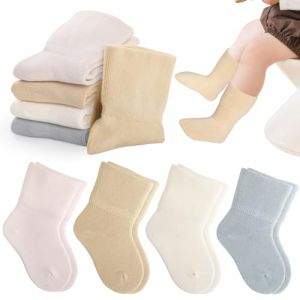 Simpeak 4 Paires Chaussettes Enfant Sans Couture,Chaussettes B&eacute;b&eacute; Mi-Mollet en Coton,Confort Maxi, Tige Molleti&egrave;re Anti-Serre, Respirable, Lavable Machine,pour Bebe Naissance(0-6Mois) (Kirin. EU, neuf)