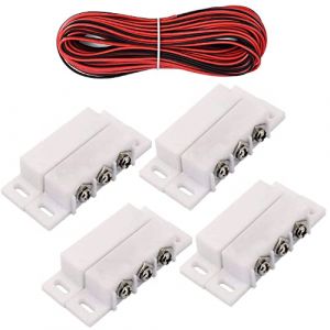 RUNCCI-YUN 5V 12V 24V（NC-NO ） Encastr&eacute; Alarme De S&eacute;curit&eacute; Porte Fen&ecirc;tre Contact Capteur Magn&eacute;tique Interrupteur Reed+300cm c&acirc;ble,for Alarme de Garage (Blanche)（4pcs ） (RUNCCI-YUN, neuf)