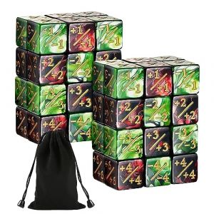 HENGBIRD 48 Pièces Compteurs de Dés, Jeton Dés, Dés D6, Dés de Fidélité de Cube avec Sacs de Rangement Compatible avec MTG, CCG, Accessoire de Jeu de Cartes (Vert et Rouge) (yinghonghuwaiyongpin, neuf)