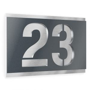 Graviers Design Plaque Numéro de Maison | Chiffres personnalisables | 160 x 110 mm Gris anthracite métallisé | Acier inoxydable | Fabriqué en Allemagne (Graviers GmbH, neuf)
