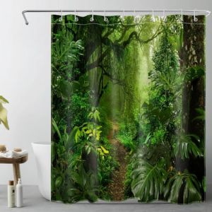 LB For&ecirc;t Tropicale Rideaux de Douche 150x200cm(LxH) Plantation d&rsquo;Arbres Verts dans la Montagne Rideaux de Bain avec Crochets, Nature Extra Longue Imperm&eacute;able Polyester Anti Moule Salle de Bain D&eacute;cor (JinShiZhuan, neuf)