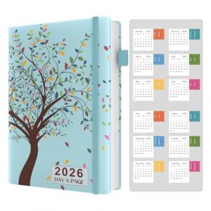 Agenda 2026 format A5 une page par jour, un jour par page, de janvier 2026 &agrave; d&eacute;cembre 2026, couverture rigide &agrave; bandes, planificateur journalier avec onglets, autocollants pour calendrier 2026 (Dzhzal.inc, neuf)