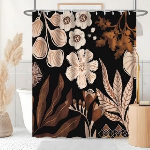 Uiiooazy Rideau Douche Noir, Rideau de Douche 180x200cm Anti Moisissure Abstrait Fleur Rose Boheme Rideaux de Baignoire Tissu Lavable Imperm&eacute;able Polyester Rideaux Salle de Bain avec 12 Crochets (dongguibinjingpinxiaodianpu, neuf)