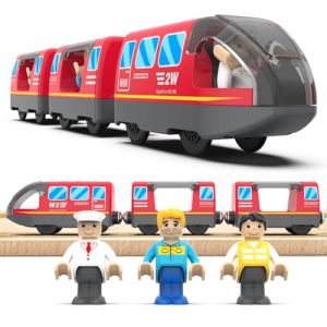 LiRiQi Train de locomotives à Piles, Ensemble de Jouets Magnétique de Train électrique, Montessori Train en Bois, Compatible avec Thomas, Brio, Jouet pour Tout-Petits Enfants garçon, Rouge (LimitLes, neuf)