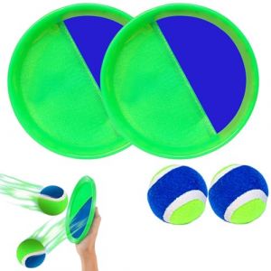 FiveMileBro Jeu de Balle à Scratch avec 2 Raquettes & 2 Balles, Balle Raquette Scratch Adhésive pour Enfants & Adultes, Jouet Extérieur pour Plage, Jardin, Piscine (Vert) (Pray for drizzle, neuf)