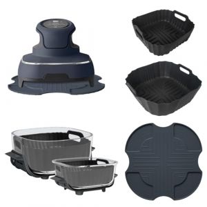 Accessoires Airfryer pour Ninja Crispi FN101GY, Tapis Silicone pour Ninja Crispi + 2 Pi&egrave;ces Moule Silicone Air Fryer, Plat Air Fryer R&eacute;utilisable 3,8 L/1,4 L, Lavable Lave Vaisselle (NEBULO, neuf)