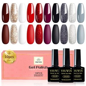 YSUVIN Vernis Semi Permanent, 10 Couleurs Rouge Noir Gris Blanc Or Paillettes Vernis &Agrave; Ongles Soak Off UV Ensemble D'ongles Nail Art Salon DIY &agrave; La Maison, No&euml;l La Saint-Valentin Cadeaux (AnYue Store, neuf)