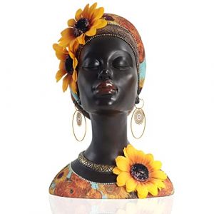 Statue de Buste d'art Africain, décoration d'intérieur Figurines de Fille de Tournesol africaines, Convient pour Le Salon, la Chambre, Le Bureau, la bibliothèque, Le décor d'étagère en Bois (Shenzhen Ruyou Technology Co., Ltd., neuf)