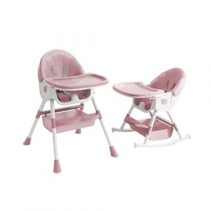 Chaise haute b&eacute;b&eacute; 4 en 1, pour B&eacute;b&eacute; Ergonomique, Confortable, chaise haute b&eacute;b&eacute; pliable,4 Niveaux de Hauteur R&eacute;glage, Plateau Double Couche, Convient aux enfants (Cheval &agrave; bascule Rose) (qhtxzyh, neuf)
