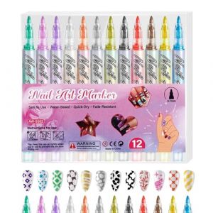 Kit de Stylos pour Ongles,12 Pi&egrave;ces d'Outils avec S&eacute;chage Rapide et Fins,Dessin Peinture Pose de Points Tra&ccedil;age de Lignes | Pour D&eacute;coration Lignes Tra&ccedil;age Illustration (JianfVexium, neuf)