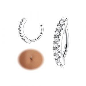 KRFY 14 G Piercing Nombril pour Femmes en Argent Sterling 925 Hypoallergénique Anneau de Nombril à Cliquet Piercing de Nombril Inversé Pavé de Zirconium Bijoux pour Piercing du Nombril (KRFY Jewelry, neuf)