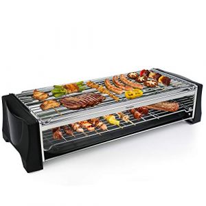 HengBO Barbecue Electrique de Table, BBQ Electrique Sans Fumée avec Espace Barbecue à Deux étages, Bac Collecteur, Thermostat Réglable, 2200 W, Noir (pang pang, neuf)