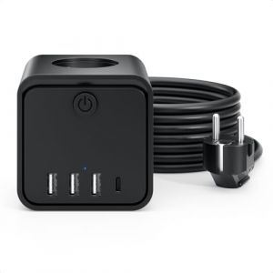 Cube Multiprise USB 3 Prises avec 3 Ports USB USB-C Chargeur de Rapide 16A Bloc Multiprises avec Interrupteur Cable 3m pour Cuisine Bureau Tablette Rallonge Électrique Multiprise (Warm Fang Sarl, neuf)