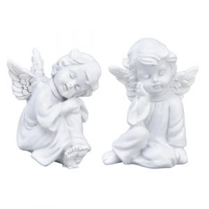 Lot de 2 statues de chérubin - Statue d'ange blanche - Statue de chérubin endormi - Sculpture d'ange en résine pour l'intérieur et l'extérieur - Décoration de la maison - 5,5 x 6,5 cm (#3) (Takcoff, neuf)
