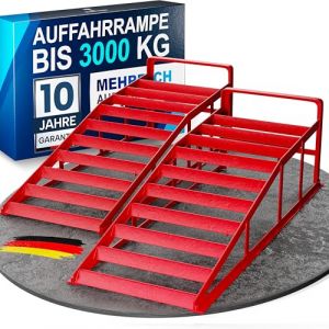 Lot de 2 rampes d'acc&egrave;s en m&eacute;tal pour voiture - Rampe d'acc&egrave;s pour une adh&eacute;rence maximale [<3] - Rampe tr&egrave;s r&eacute;sistante pour toutes les surfaces - Rampes de voiture (Kindaholz, neuf)