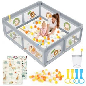 SOFTHOM Parc pour b&eacute;b&eacute; avec matelas pliable, fond antid&eacute;rapant et filet respirant, aire de jeux stable et s&ucirc;re, int&eacute;rieur et ext&eacute;rieur, blanc, 150 x 180 cm (SOFTHOM, neuf)
