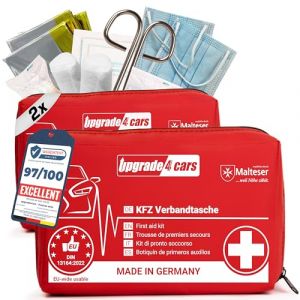 Upgrade4cars 2 x Trousse de Premiers Secours pour Voiture, Maison, Voyage, Randonnée, etc. - Kit Médicale Complète 2025 Rouge Sac d'Urgence Toute l'Europe (upgrade4cars, neuf)