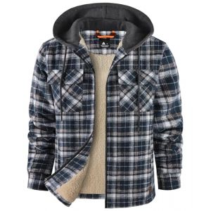 zitysport Chemise pour Homme Sherpa Polaire &agrave; Carreaux Doubl&eacute;e Veste &agrave; Capuche Doublure Manteau Veste d'hiver avec Poches Flanelle Chemise Hommes Carreaux Sweat Capuche(Bleu Fonc&eacute; Blanc L) (Haixihui, neuf)