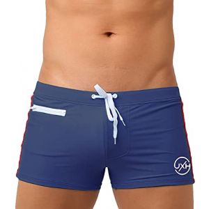 AIEOE Boxer de bain court pour homme - Push Up - Avec coussinet amovible et petite poche zippée - Séchage rapide - Pour la natation, le surf, bleu foncé, XXL (QYou, neuf)