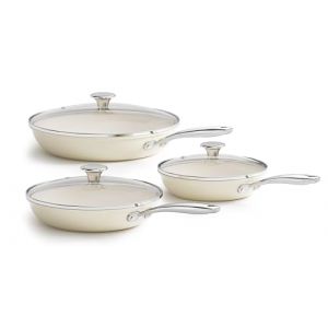 Redchef Lot de poêles avec couvercle, en céramique, antiadhésives, à induction, 20/24/28 cm, pour tous les types de feux, sans PTFE, sans PFOA, passent au lave-vaisselle, beige (Redchef Direct FR, neuf)