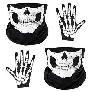 KOMEIYL 2pcs Masque Tête Mort et Gants Squelette Blanc, Demi Visage Masque Squelette, Masqu Squelet Sport, Respirant Crâne Masqu, S'applique Fête d'Halloween ou Tenue Ville Quotidienne (Hxinyi-EU, neuf)