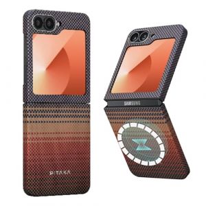 pitaka Coque pour Samsung Galaxy Z Flip 6 Housse Magnétique en 100% Fibre Aramid Compatible avec Magsafe Étui de Protection Ultramince et Texture Haptique [MagEZ Case 5] Coucher de Soleil (PITAKAofficial, neuf)
