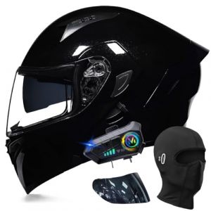 Bluetooth Modulable Casque Moto Homologué ECE, Flip Up Casque Adulte Moto avec Double Visière pour Anti-Collision Casque Scooter Casque Integral Modulable pour Homme Femme M~XXL (GXPgxp, neuf)