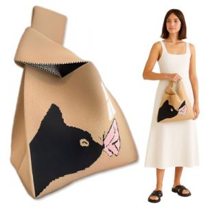 JEYORZY 1 Pièces Cadeaux pour Les Amoureux des Chats Tote Bag Tote Bag pour Femmes Sac de Course Réutilisable Sac Fourre-Tout Imprimé Chat Tote Sac en Toile pour L'École, Travail, Voyages, Plage (Wacicy EU, neuf)