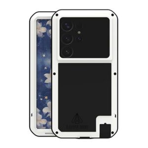 LOVE MEI pour Samsung Galaxy S25 Ultra Coque, Outdoor Heavy Duty Aluminium M&eacute;tal Antichoc Anti-poussi&egrave;re Bumper &eacute;tui de Protection Complet du Corps avec Verre tremp&eacute; pour Galaxy S25 Ultra (Blanc) (YiMi store, neuf)