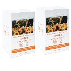2 Pack Rechange pour Canon Selphy CP1500 Cartouche et Papier, RP-108 RP-108IN 10 x 15 cm Papier Brillant, pour selphy CP1500 CP1300 CP1200 CP1000 CP910, 216 Papier Photo et 4 Cartouche d'encre (MarkField, neuf)