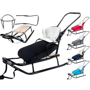 GagaDumi Oslo Luge en m&eacute;tal avec Dossier avec Ceintures de s&eacute;curit&eacute;, Barre de pouss&eacute;e et chanceli&egrave;re, Luge pour b&eacute;b&eacute;, id&eacute;ale pour Les Enfants et Les Adultes, jusqu'&agrave; 120 kg, Noir (GaGaDumi, neuf)