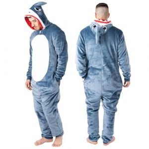 NOROZE Costume de Requin d'halloween pour Homme | Combinaison Point Squelette | Pyjama Point Adulte Loungewear Super Soft Fleece Pyjama &agrave; Capuche Combinaison Playsuit Globalement (M, Requin Gris) (vitageclothing, neuf)
