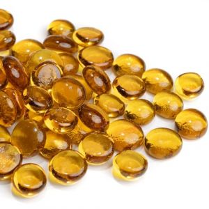 Meschett 0.44 kg de Billes de Verre Jaune chrysanth&egrave;me, Perles de Verre Plates pour vases, Cailloux pour la d&eacute;coration d&rsquo;Aquarium, Pierres de mancala, Remplissage de Vase (env. 85-100 pi&egrave;ces) (Meschett, neuf)